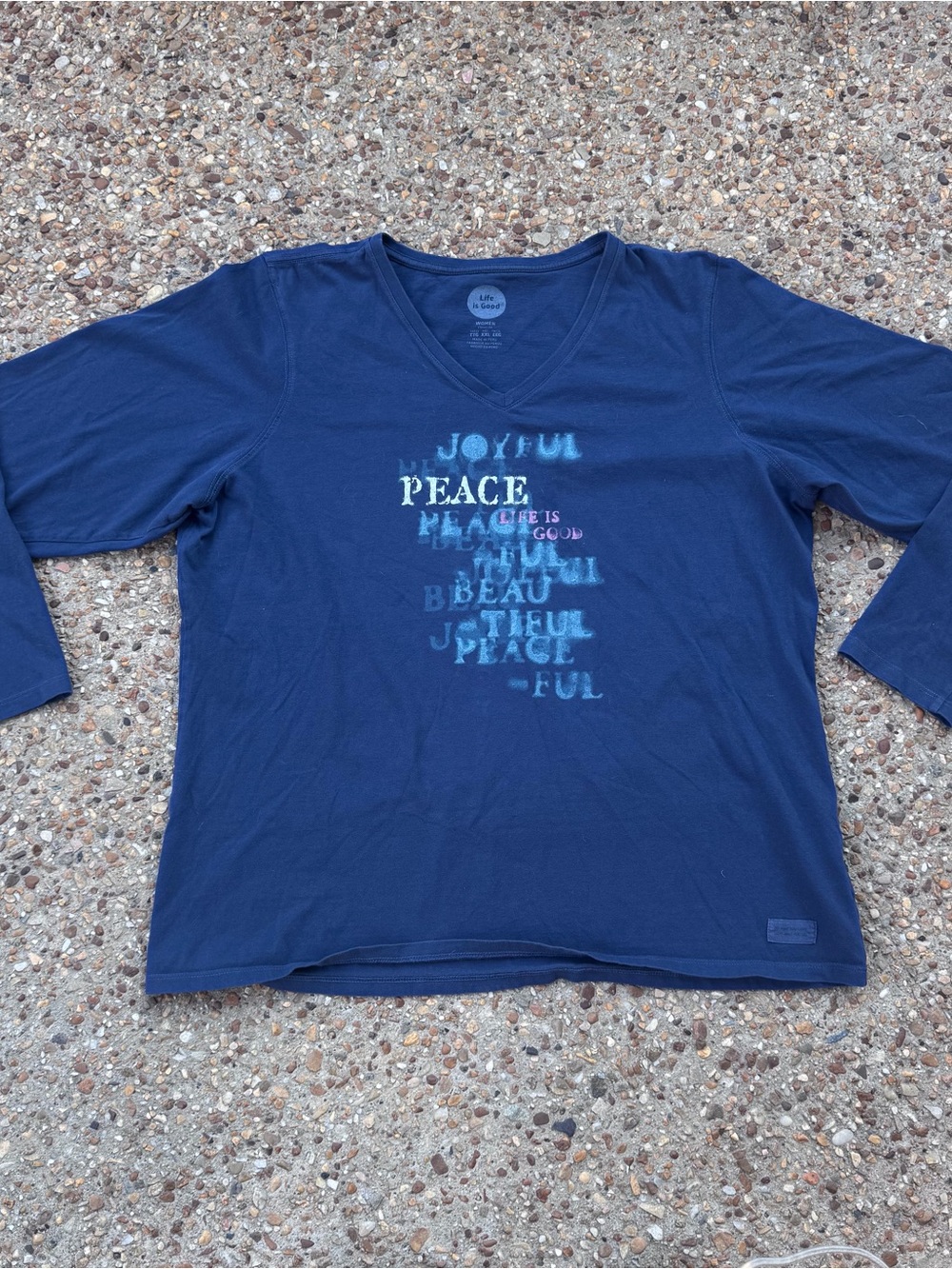 Life is Good Peace Joyful Beautiful Blue Long Sleeve Tee Size XXL